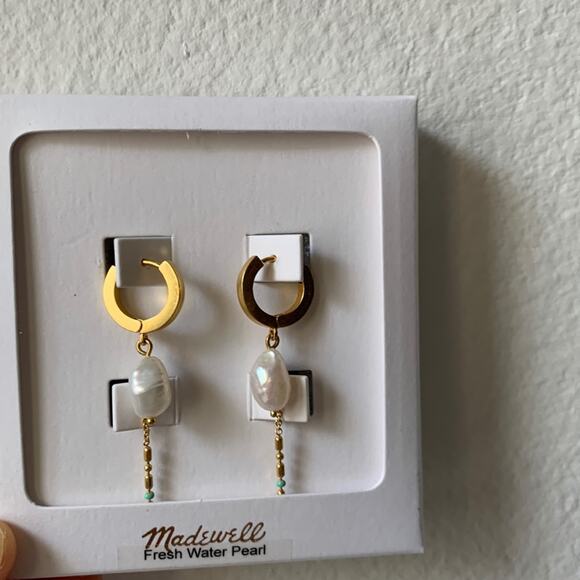 New- Set of 2 Madewell Earrings - Drop Mini Hoop Earrings, Bead Chain Earrings - Picture 6 of 8